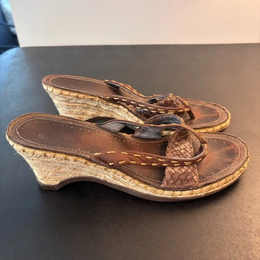 Indigo by Clarks Braided Leather Espadrille Slip on Sandal Heels sz 9 1/2 M Y2K
